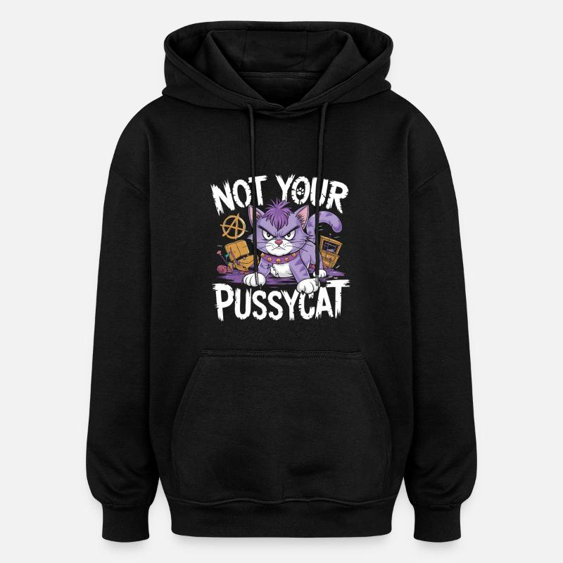 Chat rebelle à l’attitude punk - Sweat à capuche oversize unisexe - noir