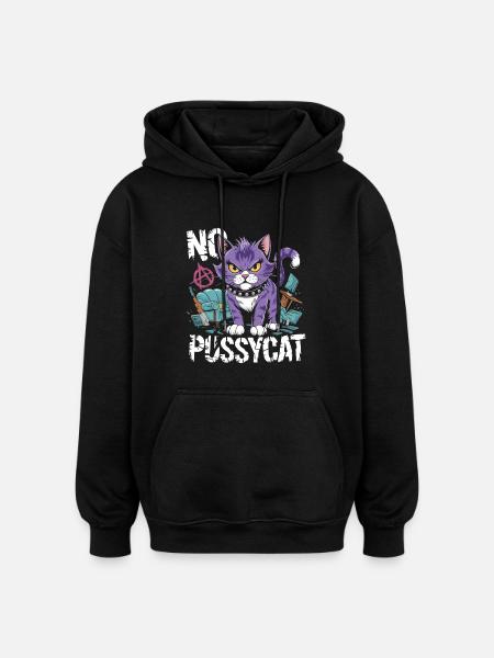 Rebellious Cat No Pussycat Design - Oversized Unisex Hoodie - black
