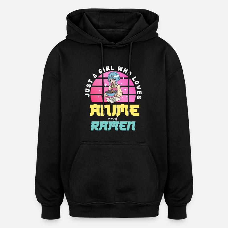 Anime Liebe Mädchen isst Ramen - Oversized Unisex Hoodie - Schwarz