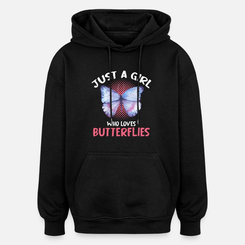 Nur ein Mädchen liebt Schmetterlinge - Oversized Unisex Hoodie - Schwarz