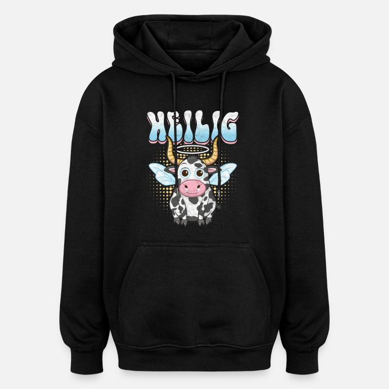 Vache Sacrée avec Auréole et Ailes - Sweat à capuche oversize unisexe - noir