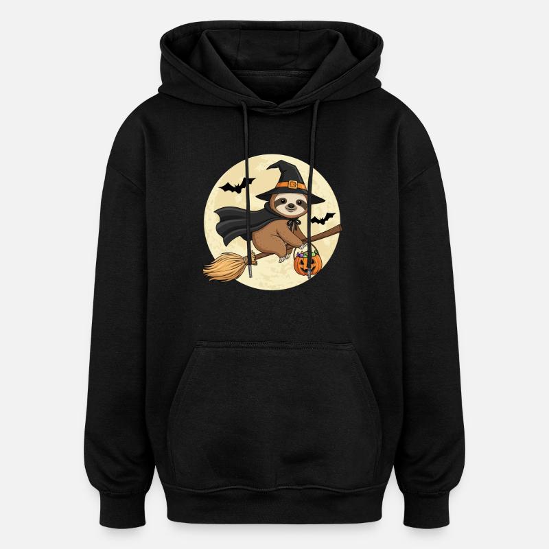 Mignonne Sorcière Paresseuse Halloween - Sweat à capuche oversize unisexe - noir