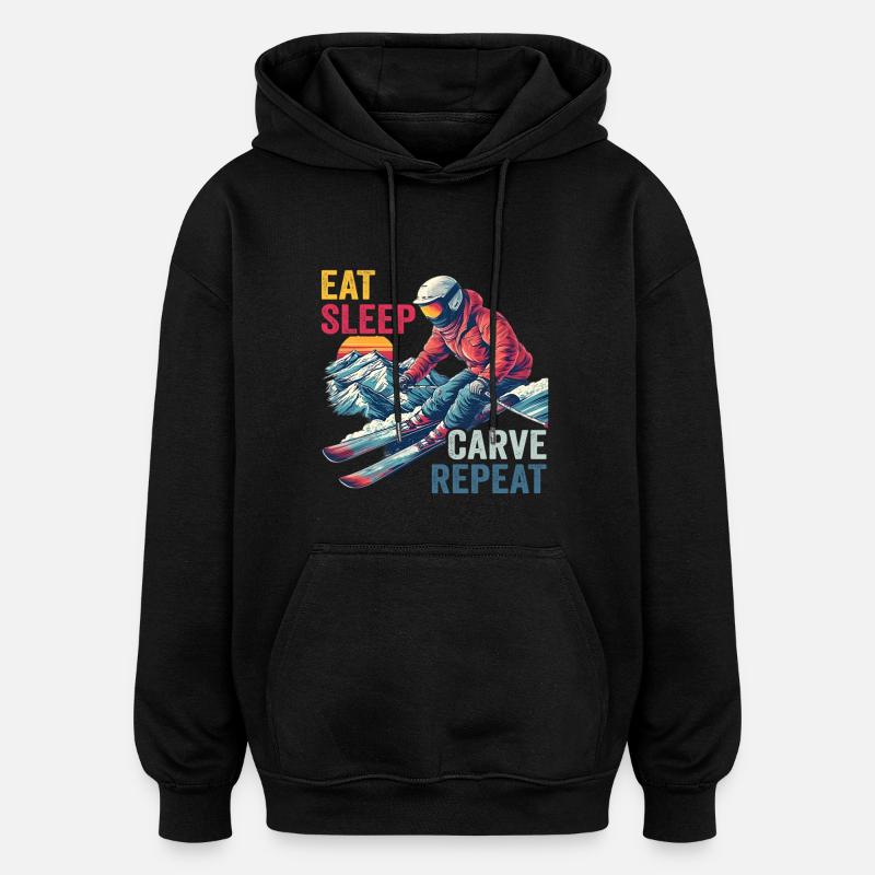 Conception de skis Carve Repeat - Sweat à capuche oversize unisexe - noir
