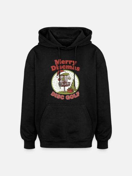 Merry Discmas Disc Golf Funny Flying Disc Basket - Oversized Unisex Hoodie - black