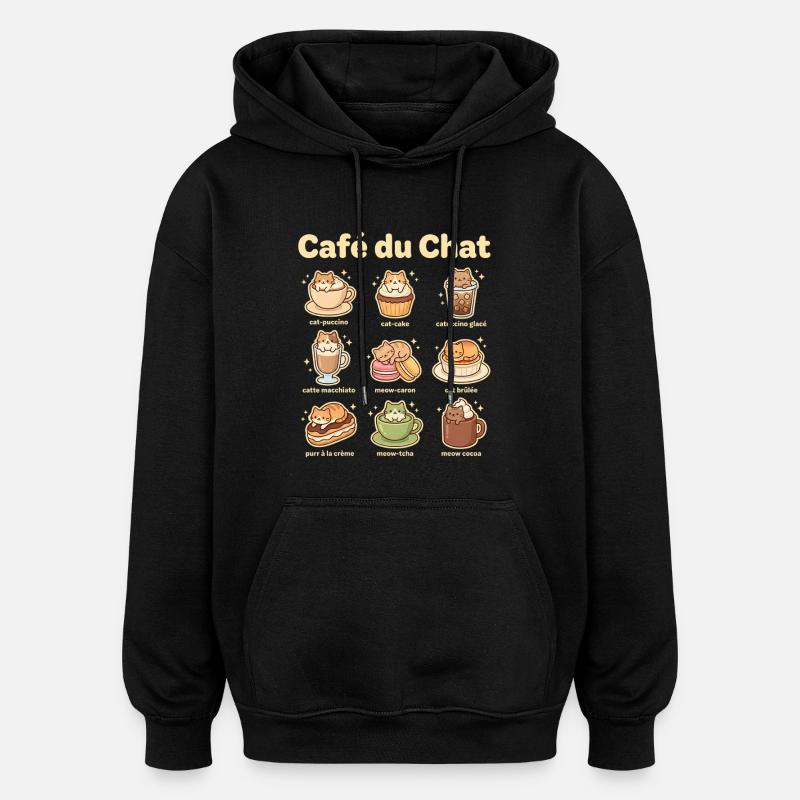 Café du Chat Cat Delight - Sweat à capuche oversize unisexe - noir