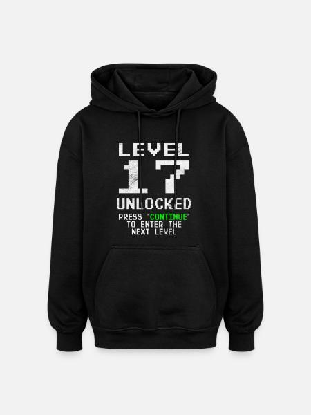 Level Unlocked Gamer Birthday 17 Years - Oversized Unisex Hoodie - black
