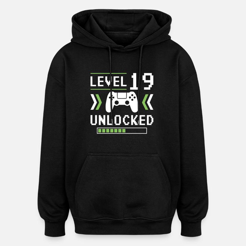 19e anniversaire Niveau 19 débloqué - Sweat à capuche oversize unisexe - noir