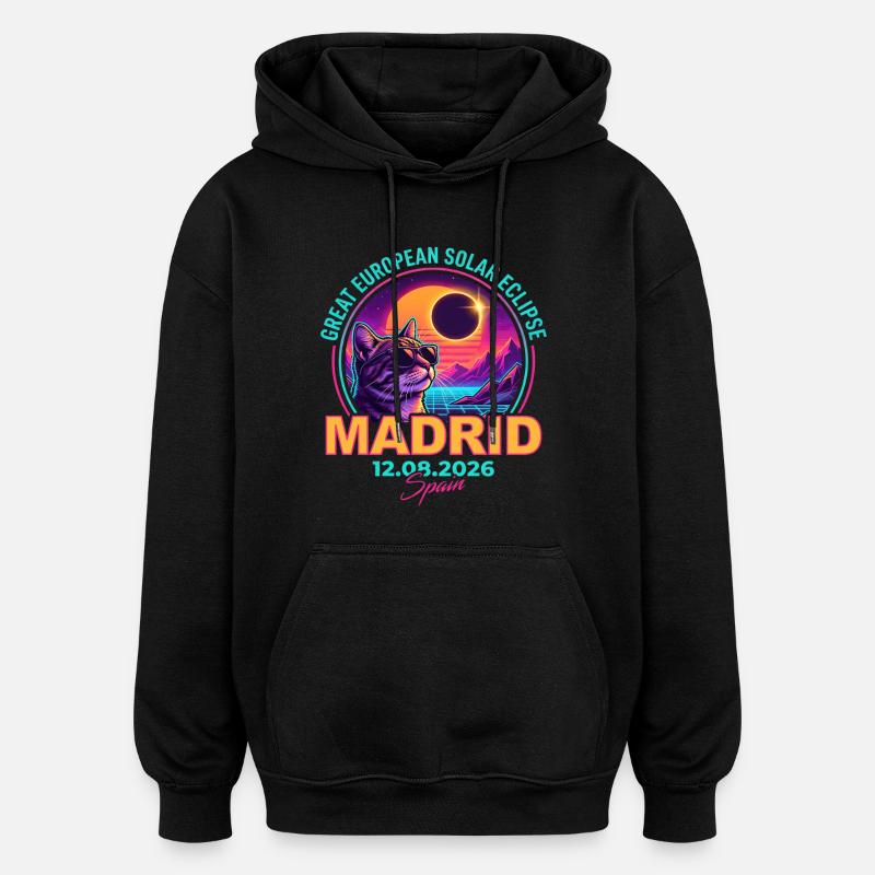 Solar Cat Madrid Eclipse 2026 - Oversized Unisex Hoodie - black