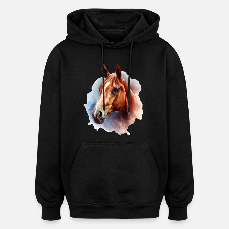 Pferde-Aquarell auf Himmelshintergrund - Oversized Unisex Hoodie - Schwarz