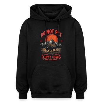 Les bisons vintage ne caressent pas les vaches duveteuses Bizons drôles - Sweat à capuche oversize unisexe - noir - Devant - Noah (186cm)