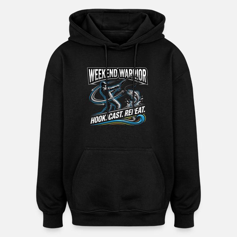 Weekend Warrior Hook Cast Repeat Angler - Oversized Unisex Hoodie - black