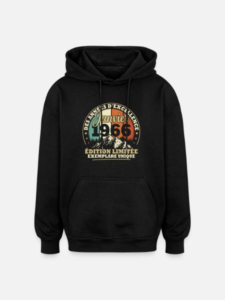 Regalo di compleanno vintage gennaio 1966 - Felpa con cappuccio unisex oversize - nero
