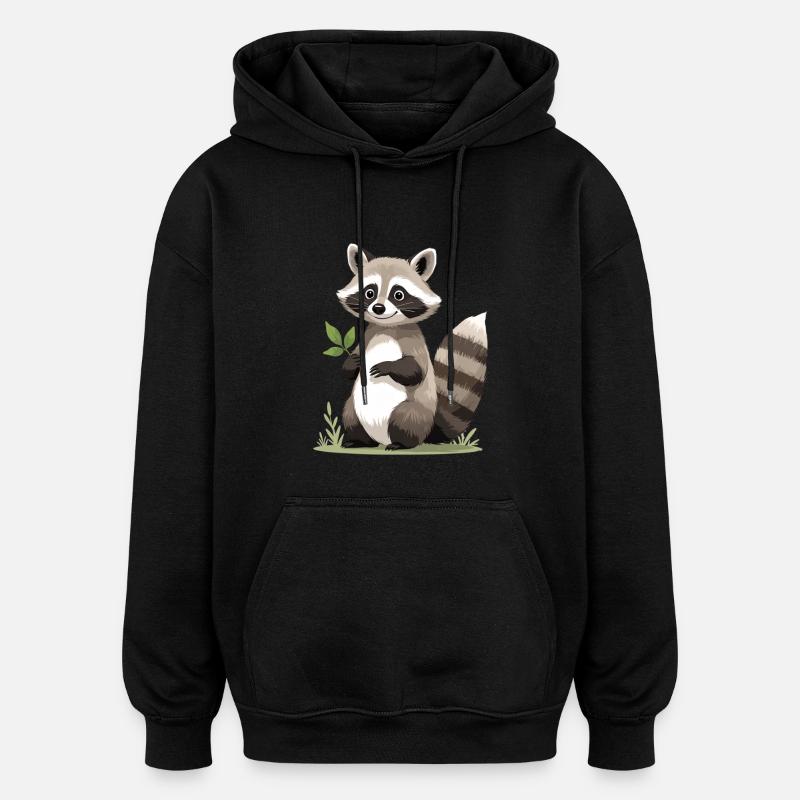 Raton laveur à feuilles - Sweat à capuche oversize unisexe - noir