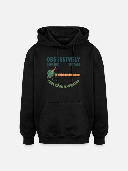 Crochet Counting Stitches Hooked On Handmade - Oversized Unisex Hoodie - black