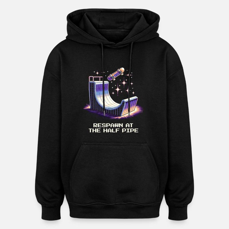 Respawn at the Halfpipe | Skateboard - Oversized Unisex Hoodie - black