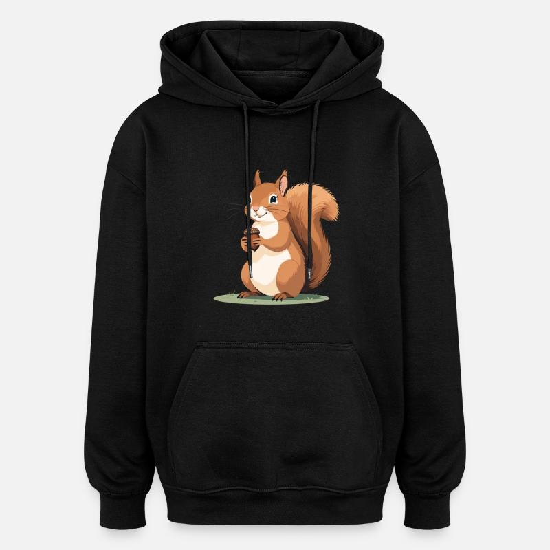 Eichhörnchen mit Eichel Karikatur - Oversized Unisex Hoodie - Schwarz