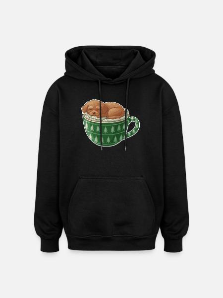 Sleeping puppy in green cup - Oversized Unisex Hoodie - black