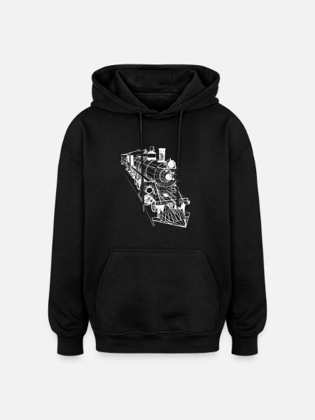 Locomotive Line Art - Oversized Unisex Hoodie - black