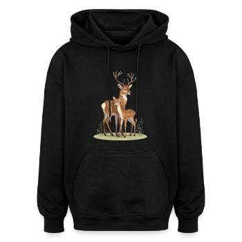Waldrehe Duo Natursilhouette - Oversized Unisex Hoodie - Schwarz - Vorne - Noah (186cm)