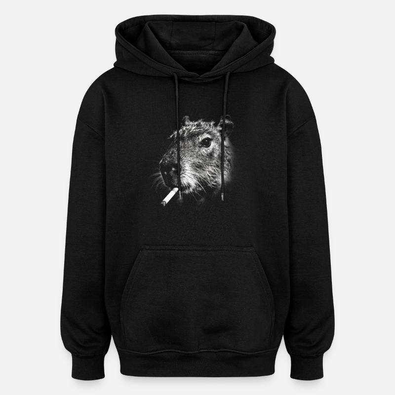 Fumer, cigarette, capybara, fumer une cigarette - Sweat à capuche oversize unisexe - noir