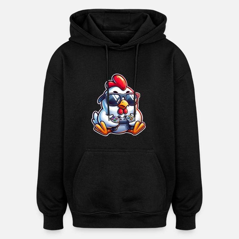 Gamer Chicken with Controller - Oversized Unisex Hoodie - black