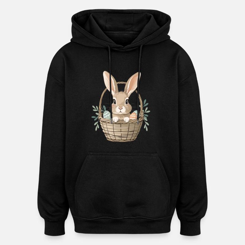 Joyeux lapin de Pâques dans le panier - Sweat à capuche oversize unisexe - noir