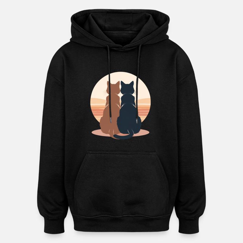 Two cats at sunset - Oversized Unisex Hoodie - black