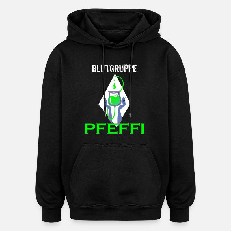 Blutgruppe Pfeffi – Pfefferminz, Suff & Spaß - Oversized Unisex Hoodie - Schwarz
