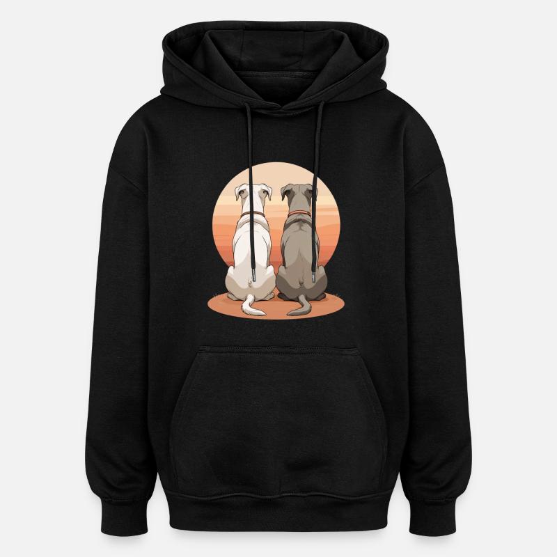 Deux chiens au coucher du soleil - Sweat à capuche oversize unisexe - noir