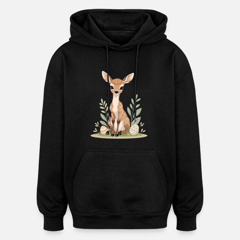 Faon au printemps avec des feuilles - Sweat à capuche oversize unisexe - noir