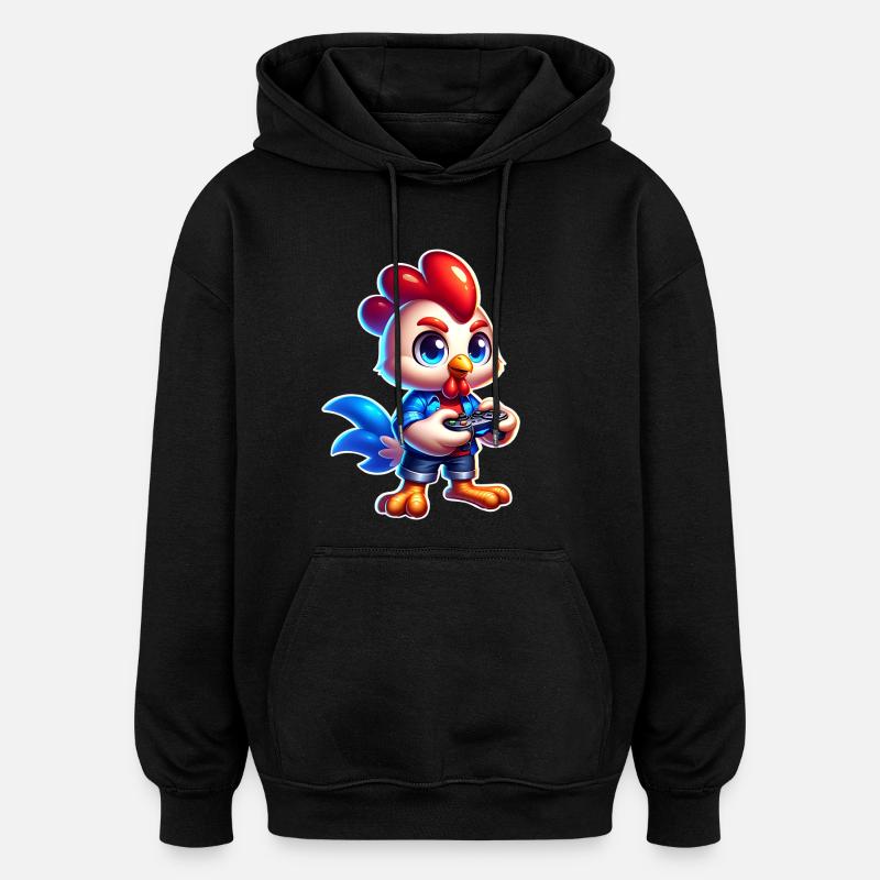 Gaming Chicken with Controller - Oversized Unisex Hoodie - black