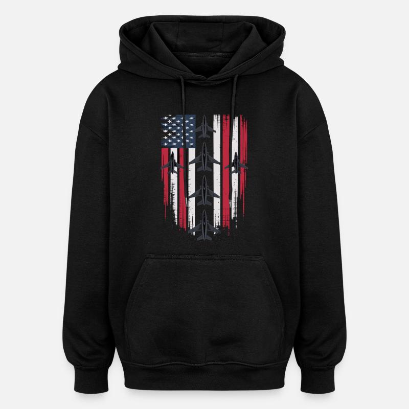 Jet Fighter USA Flag – Avion pilote - Sweat à capuche oversize unisexe - noir
