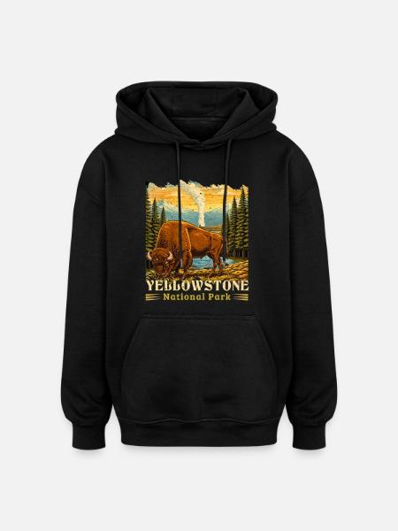 Yellowstone National Park Buffalo Camping - Oversized Unisex Hoodie - black