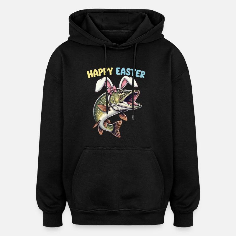 Easter fish pike with rabbit ears - Oversized Unisex Hoodie - black