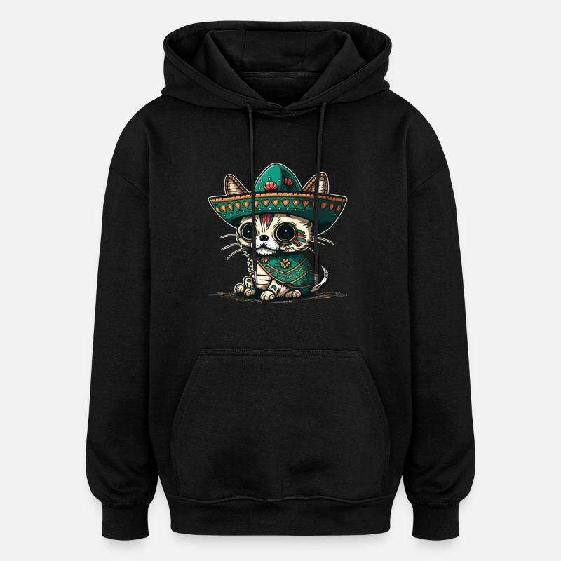 Sombrero en sucre mexicain de chat - Sweat à capuche oversize unisexe - noir
