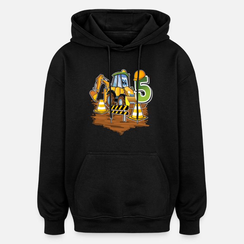 5 Excavators 5th Birthday - Oversized Unisex Hoodie - black