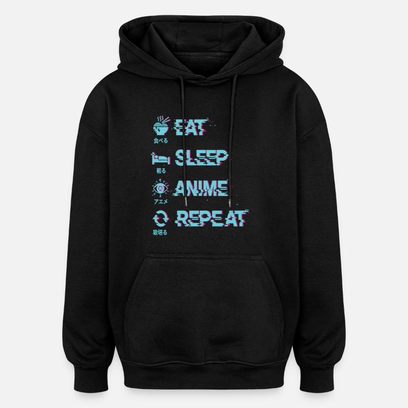 MANGER DORMIR ANIME RÉPÉTER - Sweat à capuche oversize unisexe - noir