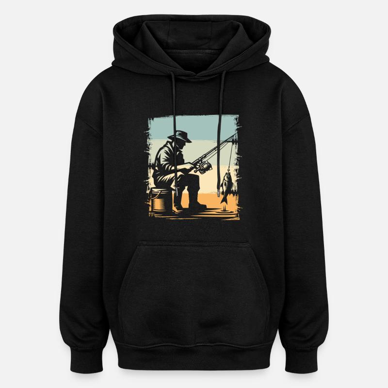 Fischer am Meeresufer im Retrostil - Oversized Unisex Hoodie - Schwarz