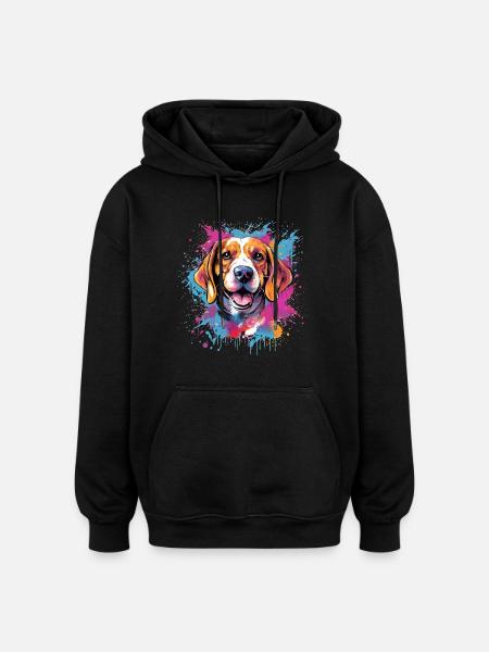 Bunter Beagle Splash Art Dog - Oversized Unisex Hoodie - Schwarz