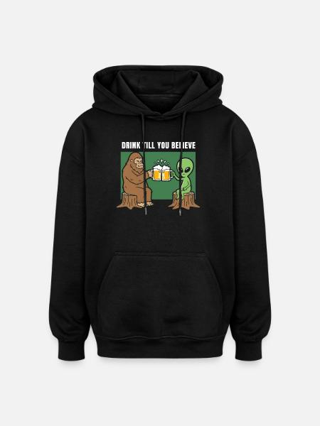 Cheers with Alien and Sasquatch - Oversized Unisex Hoodie - black