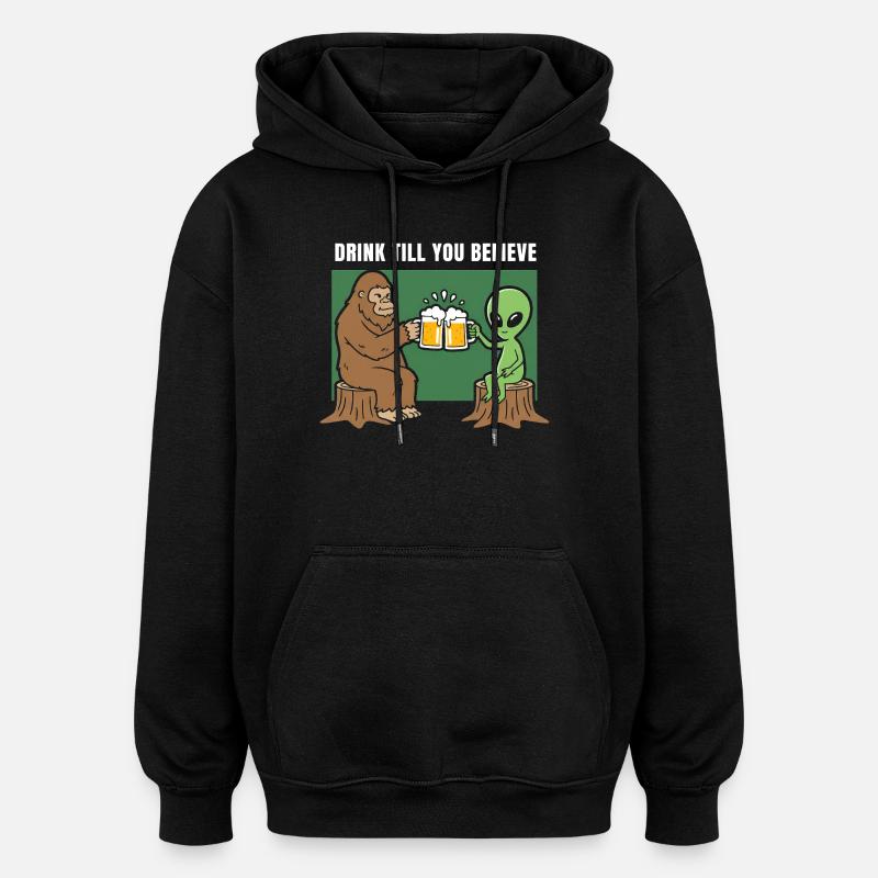 Kippis Alienille ja Sasquatchille - Unisex oversize huppari - musta
