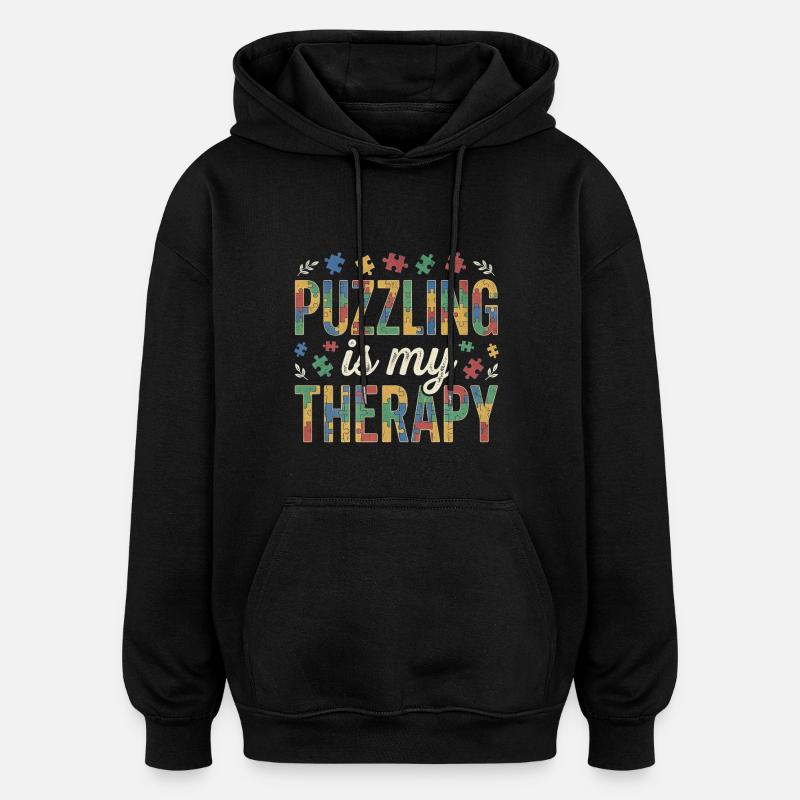 Puzzle is my Therapy - Puzzle rétro - Sweat à capuche oversize unisexe - noir