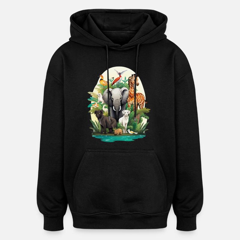 Rêve de la jungle faunique - Sweat à capuche oversize unisexe - noir