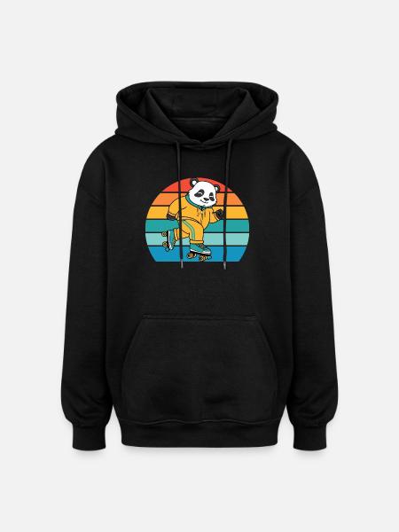 Retro Panda on Roller Skates - Oversized Unisex Hoodie - black