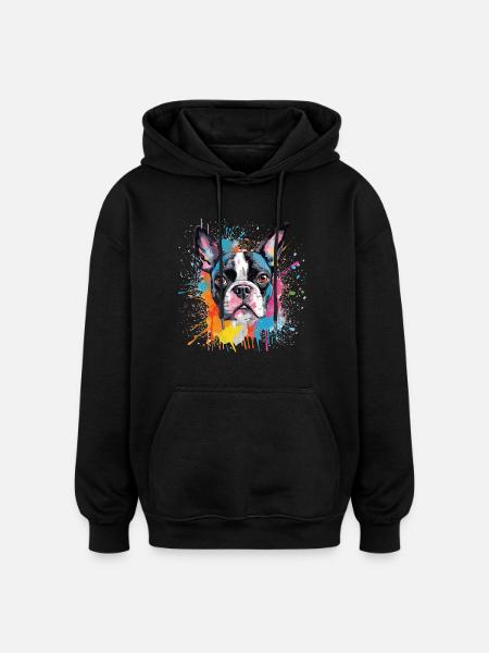 Portrait éclaboussé du Boston Terrier - Sweat à capuche oversize unisexe - noir
