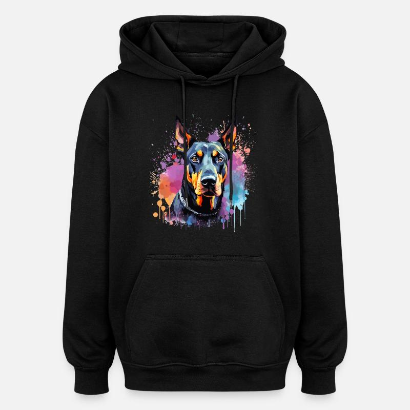 Art éclaboussuré de chien Doberman Pinscher - Sweat à capuche oversize unisexe - noir
