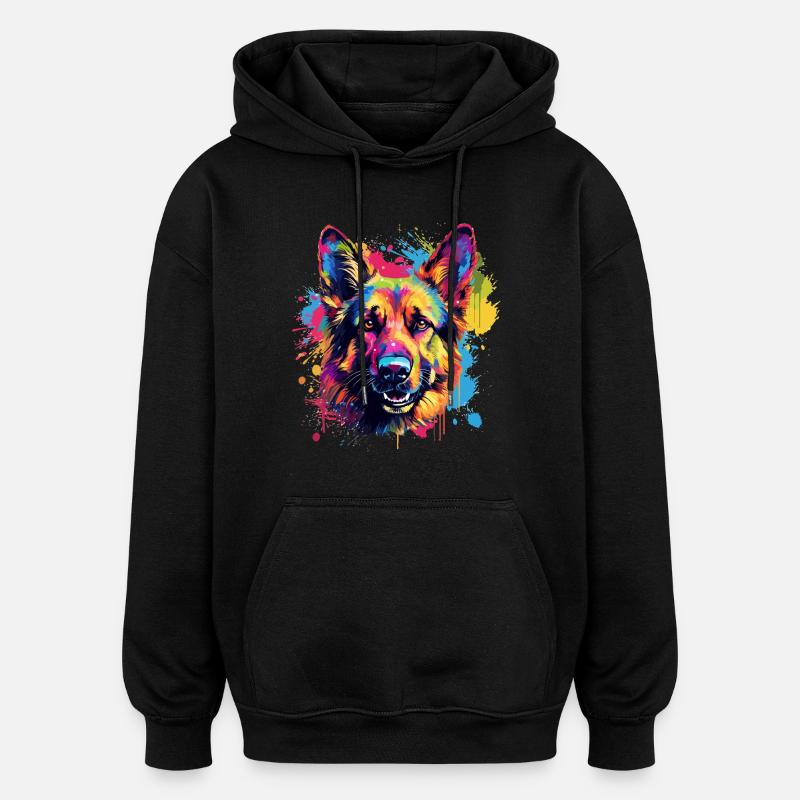 Deutscher Schäferhund Spritzkunst bunt - Oversized Unisex Hoodie - Schwarz
