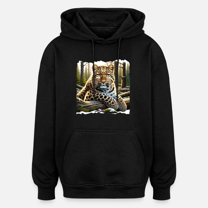 Léopard de l’Amour - Sweat à capuche oversize unisexe - noir