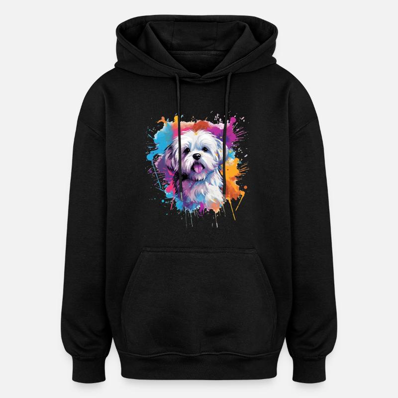 Farbenfrohe Spritzkunst Malteserhund - Oversized Unisex Hoodie - Schwarz