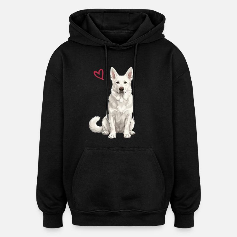 White German Shepherd, White Shepherd - Oversized Unisex Hoodie - black